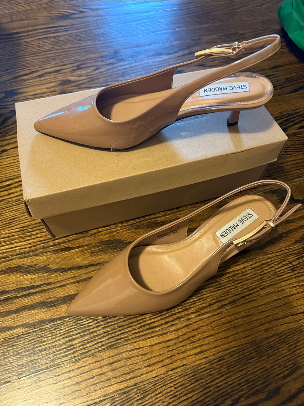 Steve Madden Patent Nude Slingback Kitten Heels
